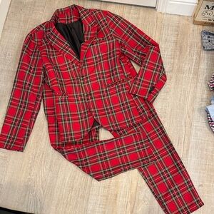 Stylish Red Plaid Men's Suit